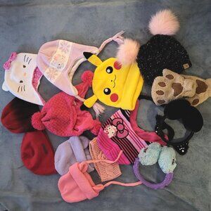 Bunch of girl's winter tukes hats ear mits - various
